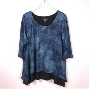 Karen Kane Scoop Neck Top Blouse Blue/Black Sz 1X